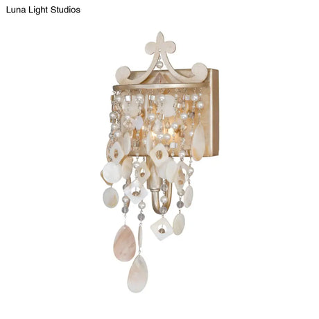 Modern Linear Wall Mount Lamp With Pearl Deco In Gold Shell And Crystal Sconce Light Fixture