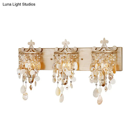Modern Linear Wall Mount Lamp With Pearl Deco In Gold Shell And Crystal Sconce Light Fixture