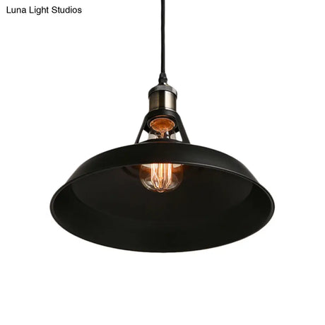 Modern Loft Style Barn Shade Pendant Ceiling Light 10.5’/12’/15’ W In Black/White For Dining
