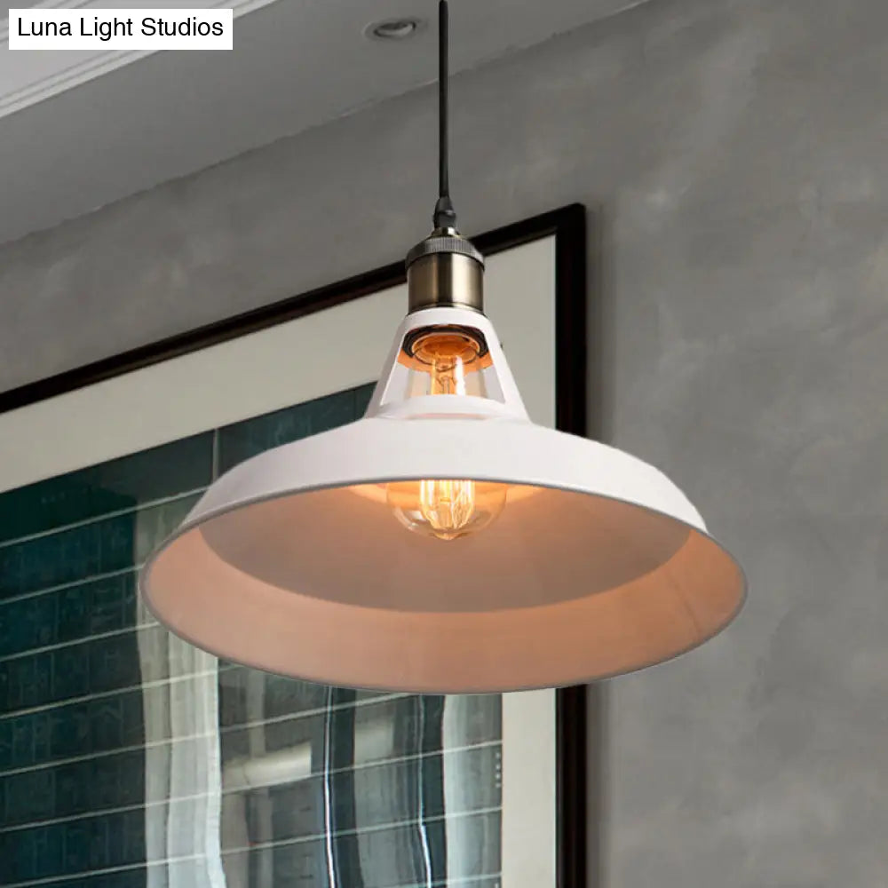 Modern Loft Style Barn Shade Pendant Ceiling Light 10.5’/12’/15’ W In Black/White For Dining
