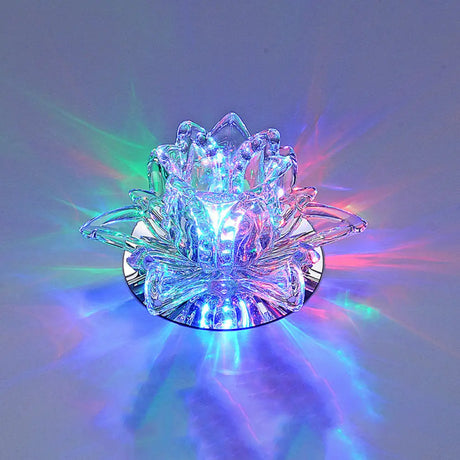 Modern Lotus Blossom Led Flush Mount Ceiling Light With Clear Crystal Accent - Ideal For Hallway
