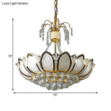 Modern Lotus Crystal Ceiling Light With 6 Lights In Gold - Ideal For Dining Rooms