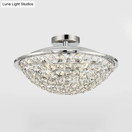 Modern Luxury Crystal Bead Bowl Semi Flushmount Light Fixture In Polished Chrome - 4 Lights