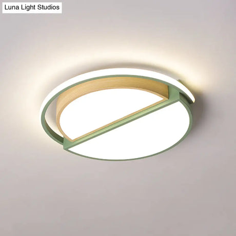 Modern Macaron Iron Ceiling Fixture 16.5’/20.5’ Wide Led Flush Mount Lighting In Green/Grey -