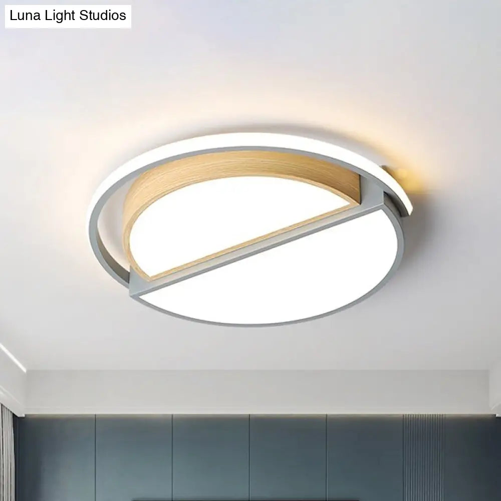 Modern Macaron Iron Ceiling Fixture 16.5’/20.5’ Wide Led Flush Mount Lighting In Green/Grey -