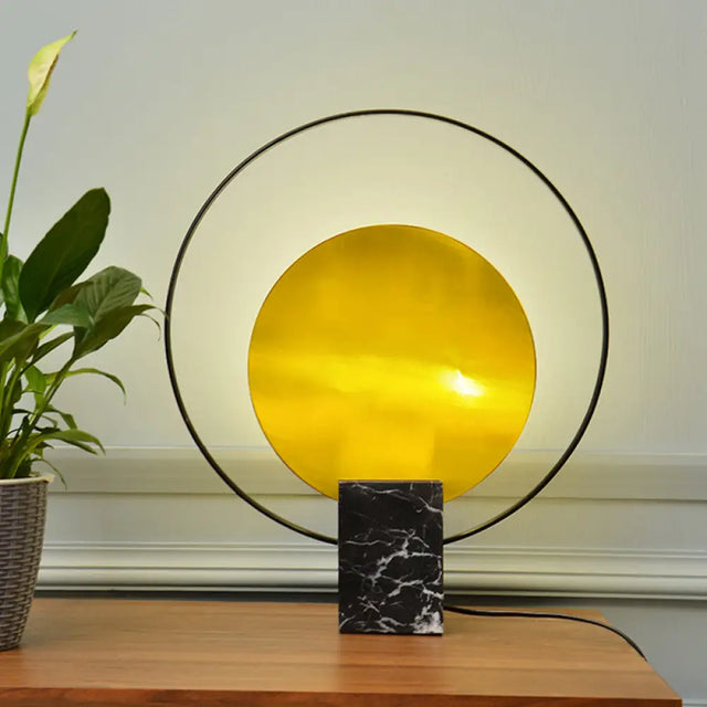 Modern Marble Rectangle Nightstand Lamp With Halo Ring - Perfect Living Room Table Lighting Black