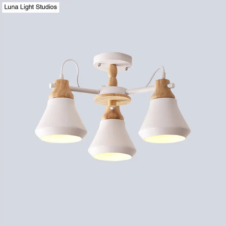Modern Metal 3-Head Cone Flush Mount Lighting for Dining Room - Sleek Radial Semi Flush Lamp in White/Grey