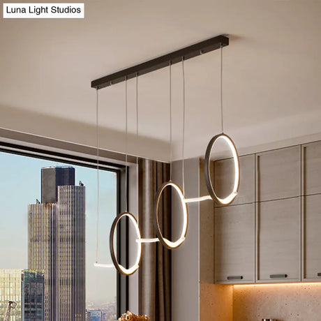Modern Metal 3-Ringed Chandelier With Led Hanging Light Kit In Black/Gold - Warm/White