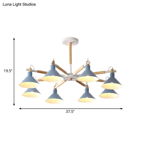 Modern Metal 8-Bulb Hanging Chandelier - Horn Shape Design For Living Room