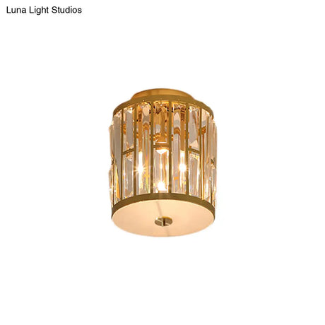 Modern Metal And Crystal Cylinder Flush Mount Light With Gold Ceiling Fixture’ Or ’Gold Light: