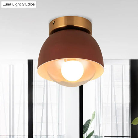 Modern Metal And Glass Flush Mount Ceiling Light - White/Pink/Yellow/Coffee 1 Head Corridor Fixture