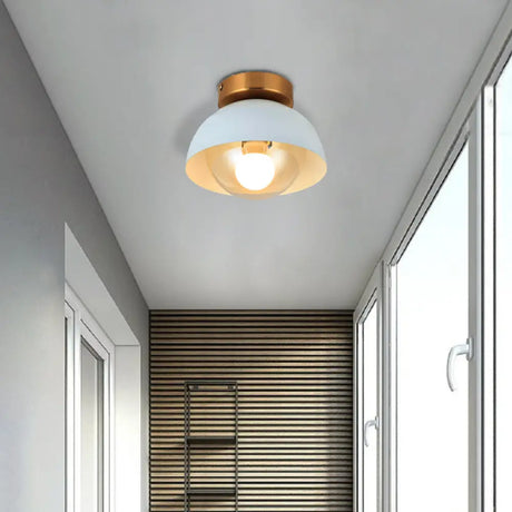 Modern Metal And Glass Flush Mount Ceiling Light - White/Pink/Yellow/Coffee 1 Head Corridor Fixture