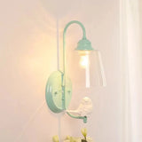 Modern Metal And Glass Sconce Light With Clear Bucket Wall Design Bird Deco For Dining Room Green