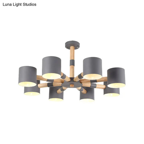 Modern Metal And Wood Cylinder Hanging Lamp For Living Room