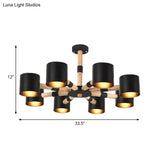 Modern Metal And Wood Cylinder Hanging Lamp For Living Room