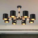 Modern Metal And Wood Cylinder Hanging Lamp For Living Room Black