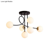 Modern Metal Armed Ceiling Chandelier - 6 Bulb Hanging Light Fixture With Black/Gold Finish And