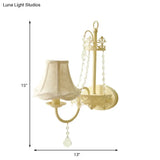 Modern Metal Bell/Candle Wall Mount Lamp: 1-Light Sconce Fixture With Crystal Bead Yellow