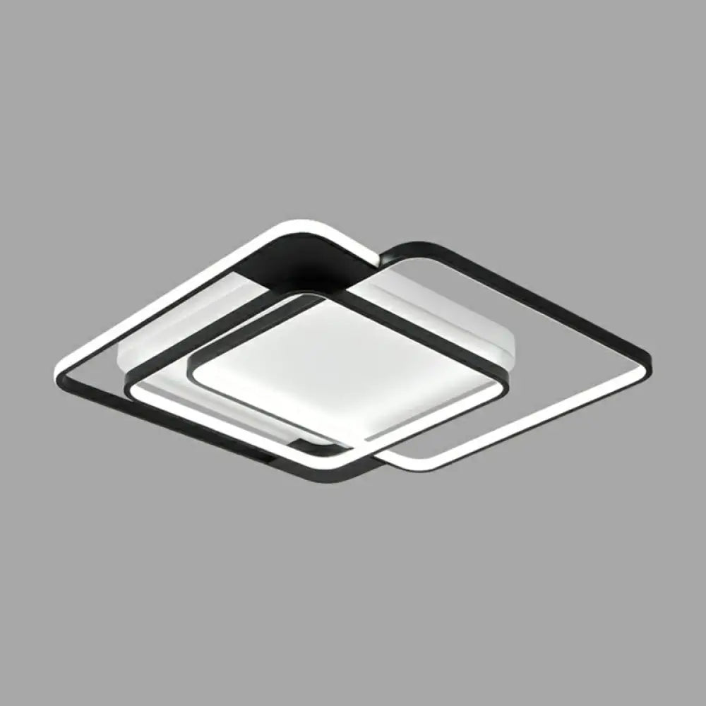 Modern Metal Black Led Square Flush Mount For Bedrooms / 20.5’ Third Gear