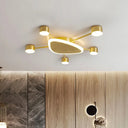 Modern Metal Brass Starburst Led Ceiling Light - Triangular 14’/24.5’ Wide Flush Mount With