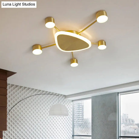 Modern Metal Brass Starburst Led Ceiling Light - Triangular 14’/24.5’ Wide Flush Mount With