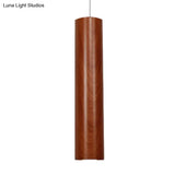 Modern Metal Brown Cylinder Ceiling Light With Wood Grain Shade - Warm/White Pendant For Living