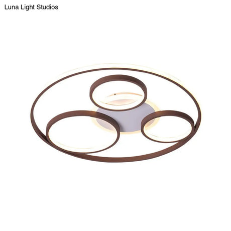 Modern Metal Ceiling Light Fixture - 24.5’/30.5’ W Rings Led Flushmount Brown Warm/White