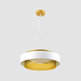 Modern Metal Circle Hanging Light With Mesh Screen And Acrylic Diffuser - White/Black-Gold Finish