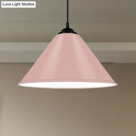 Modern Metal Cone Hanging Light 1-Light Pink/Yellow/Green Pendant 12’/14’/16’ Dia