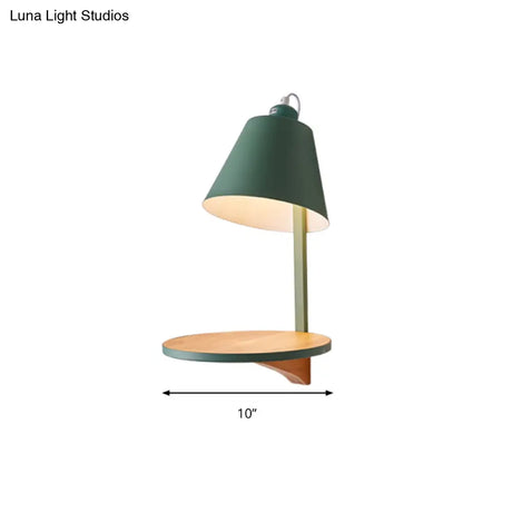 Modern Metal Cone Wall Sconce With Shelf - Bedroom Lamp