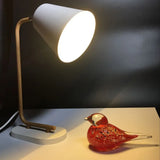 Modern Metal Conical Reading Book Light - White Table Lamp With Slim Wood Arm