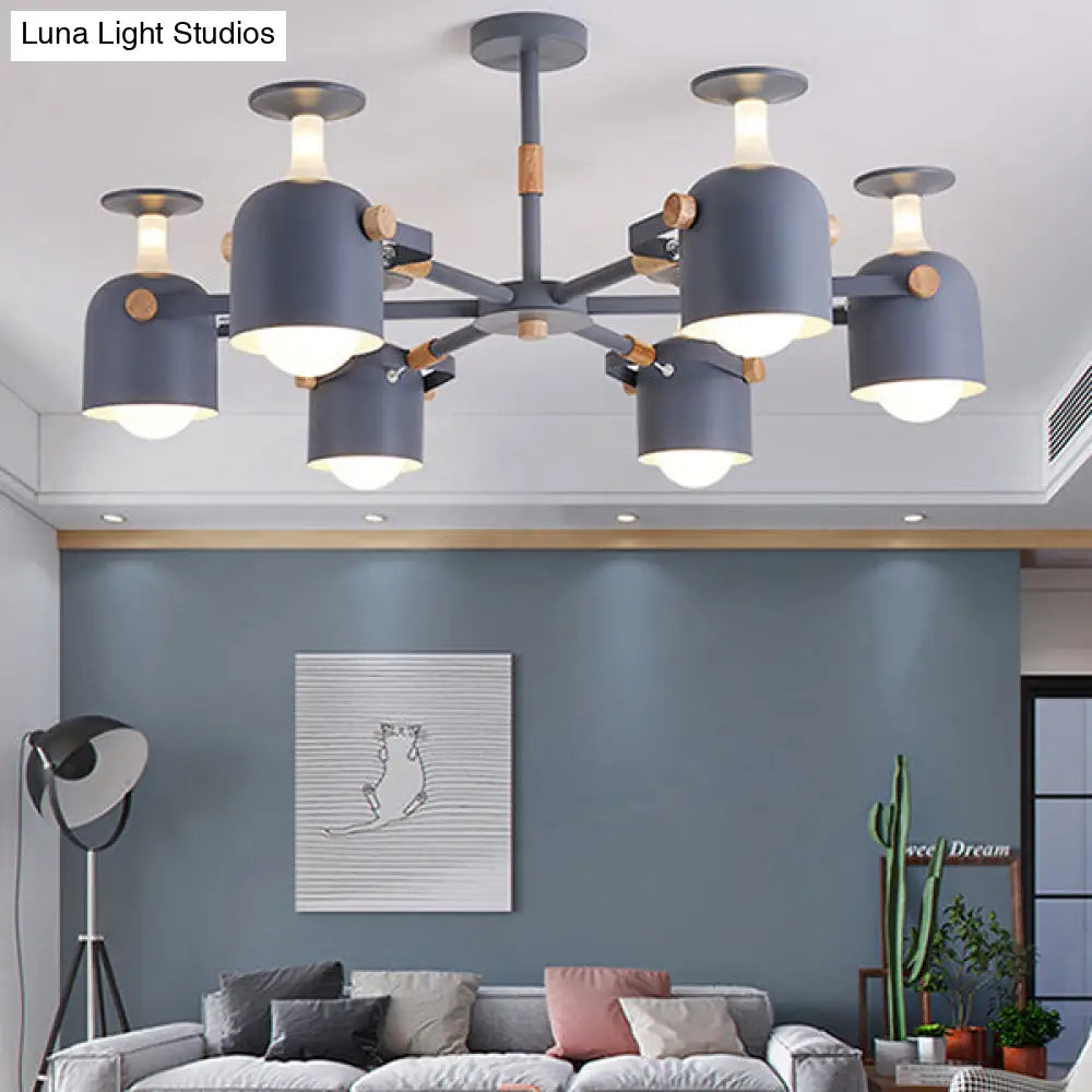 Modern Metal Cylinder Chandelier - 6-Light Hanging Ceiling Lamp For Living Room