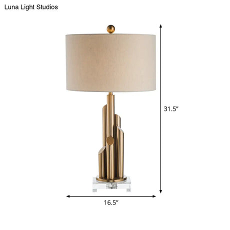 Modern Metal Cylinder Night Light With White Fabric Shade For Living Room