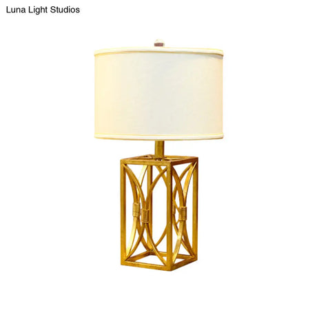 Modern Metal Cylinder Nightstand Light In Gold For Living Room