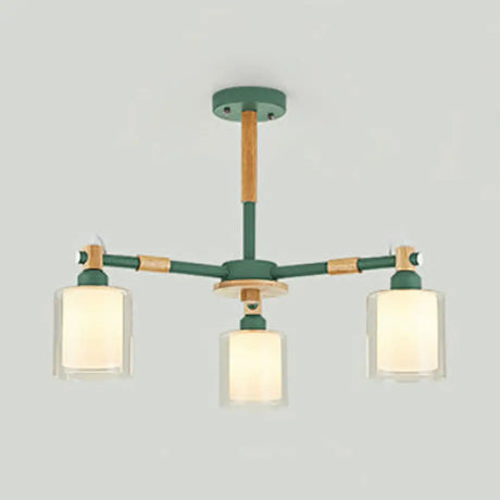 Modern Metal Cylinder Pendant Light Fixture With 3 Lights - Living Room Lighting Green
