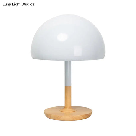 Modern Metal Desk Lamp With 1 Head White Table Light - Circular Beige Wood Base