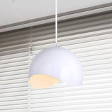 Modern Metal Dome Ceiling Light With Adjustable Height - Inner Pink/Yellow 1-Bulb Fixture 8/12 Width
