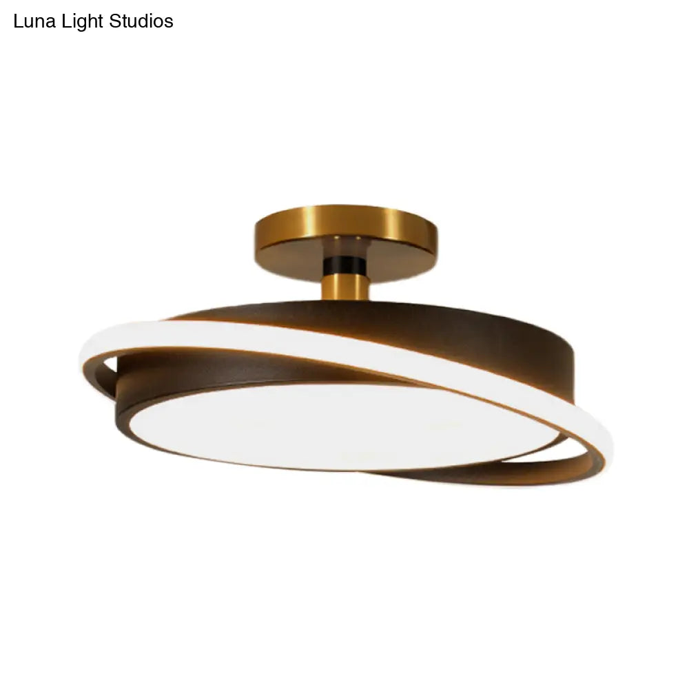 Modern Metal Drum Bedroom Flush Light Fixture - 18’/21.5’ Dia Led Semi Lamp In White/Black With