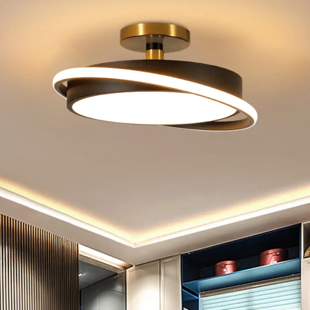 Modern Metal Drum Bedroom Flush Light Fixture - 18’/21.5’ Dia Led Semi Lamp In White/Black With