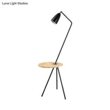 Modern Metal Floor Reading Light: Simple 1-Bulb Tripod Lamp With Shelf For Living Room -
