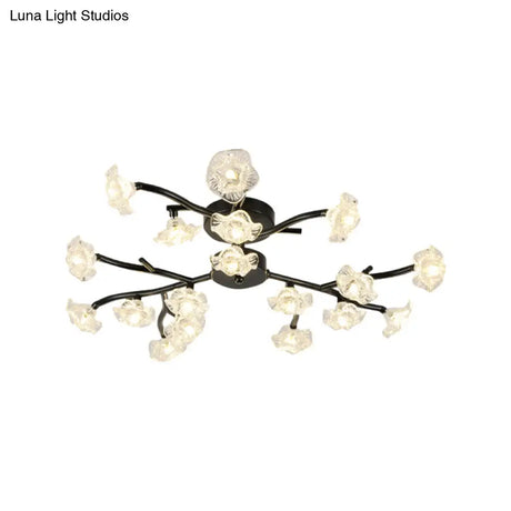 Modern Metal Flower Semi Flush Mount Ceiling Light In Black For Living Room