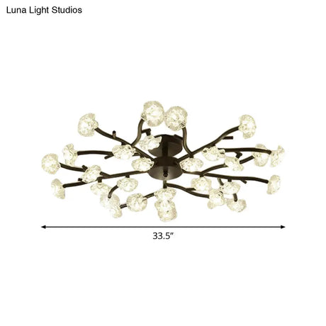 Modern Metal Flower Semi Flush Mount Ceiling Light In Black For Living Room