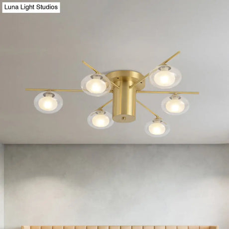 Modern Metal Flush Mount Ceiling Light With Oval Clear Glass Shade - 6 Head Brass Led