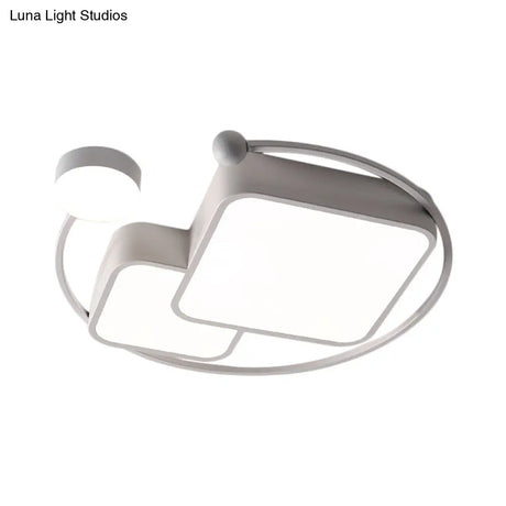 Modern Metal Flushmount Led Ceiling Light Fixture In Warm/White/3 Color - Cubic And Ring Design