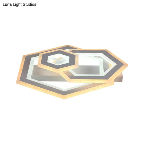 Modern Metal Geometric Flush Ceiling Light In Matte White With Led Warm/White Lighting