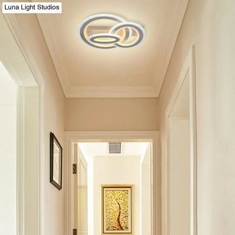 Modern Metal Geometric Flush Ceiling Light In Matte White With Led Warm/White Lighting