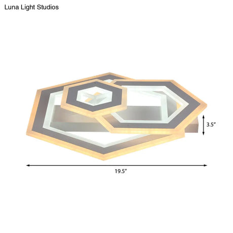 Modern Metal Geometric Flush Ceiling Light In Matte White With Led Warm/White Lighting