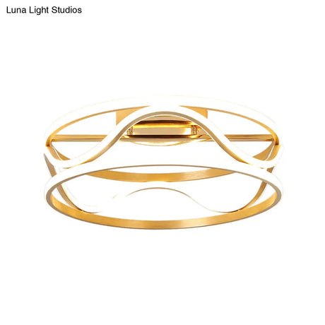 Modern Metal Gold Drum Flush Mount Ceiling Light – Led Fixture For Bedroom Warm/White