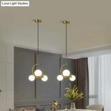 Modern Metal Hanging Chandelier In Gold With Globe Glass Shade - Bedroom Ceiling Light