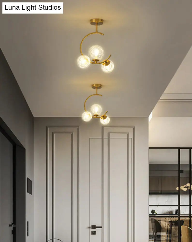 Modern Metal Hanging Chandelier In Gold With Globe Glass Shade - Bedroom Ceiling Light